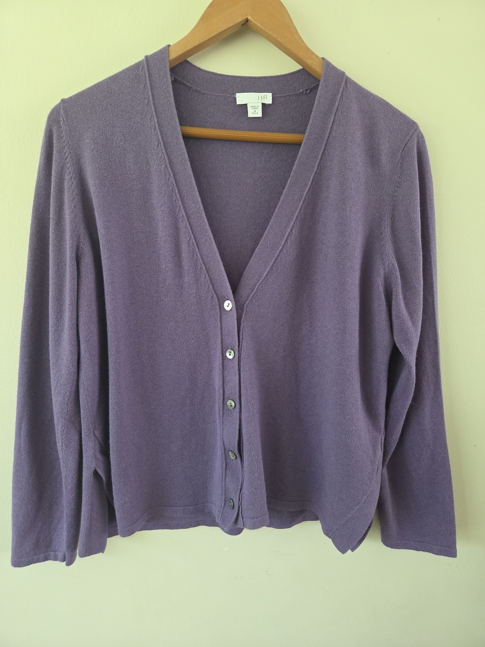 J. Jill Lavender Button-Front V-Neck Cardigan Small Preppy/office
